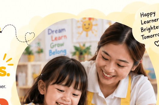 Teacher guiding student in an online nursery class