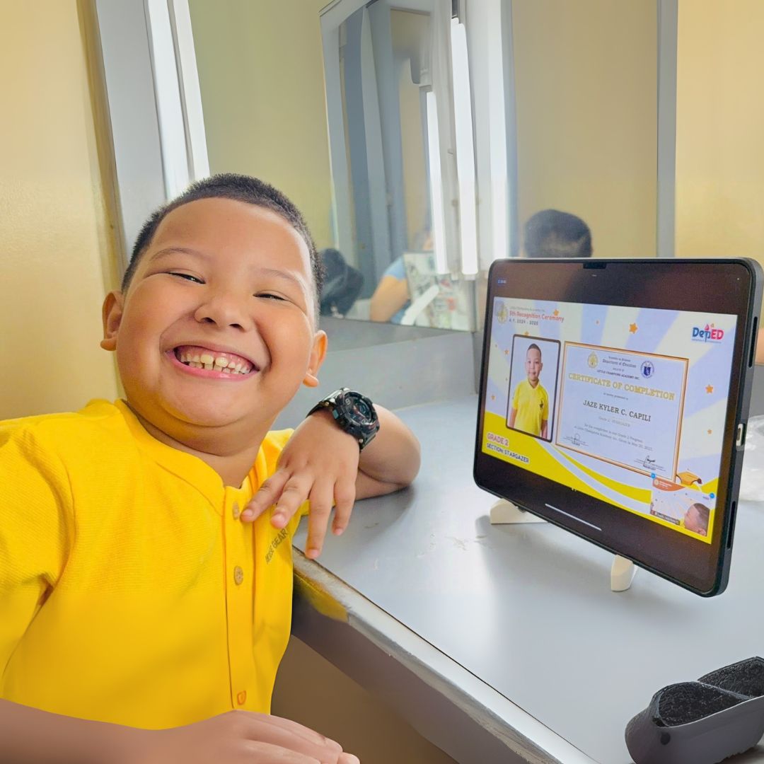 Young learner attending an online class